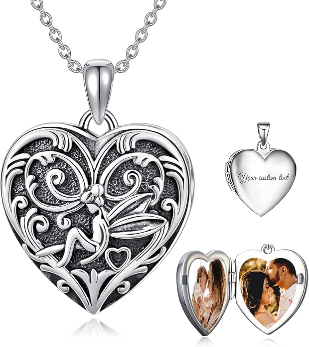 SOULMEET Personalized Silver Locket Necklace That Holds Pictures Photo Keep Someone Near to You, Memorial Custom Lockets Necklaces Letters Engraving for His Her