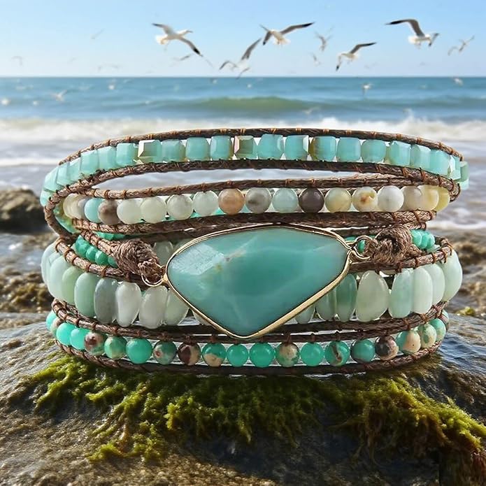 Boho Wrap Bracelet for Women, Handmade Natural Imperial Jasper Multi-Layer Stone Beaded Bracelet, Bohemian Healing Crystal Stone Jewelry Gifts