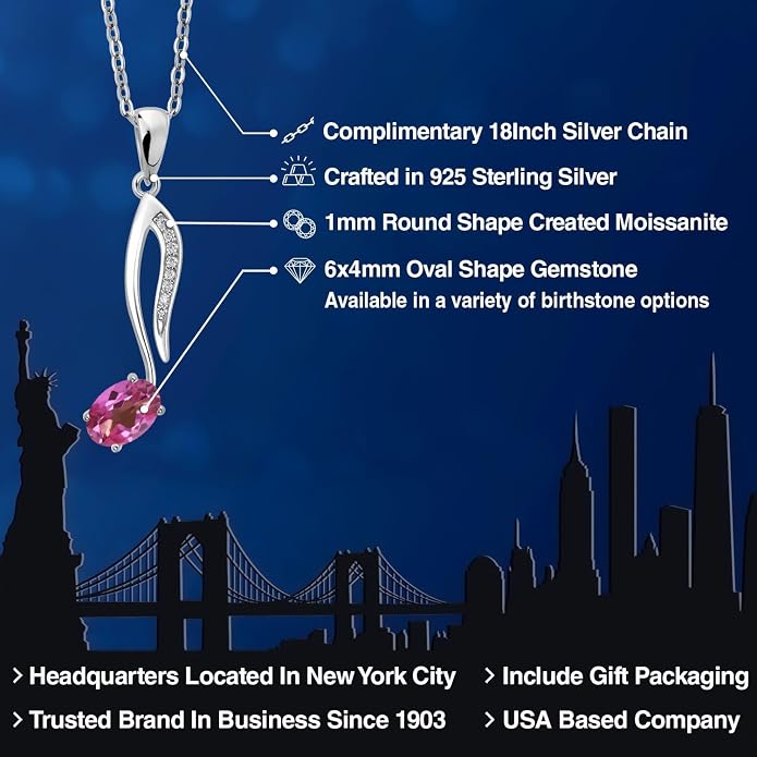Gem Stone King Music Eighth Note Pendant Necklace | 925 Sterling Silver | 6X4MM Oval Gemstone Birthstone | With 18 Inch Silver Chain | Designed By Keren Hanan