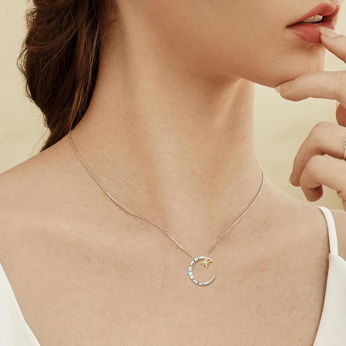 Palpitate Moon Star Necklace Moon Phase Necklace Pendant 925 Sterling Silver Jewelry Christmas Gifts for Women Wife Her Adjustable Chain