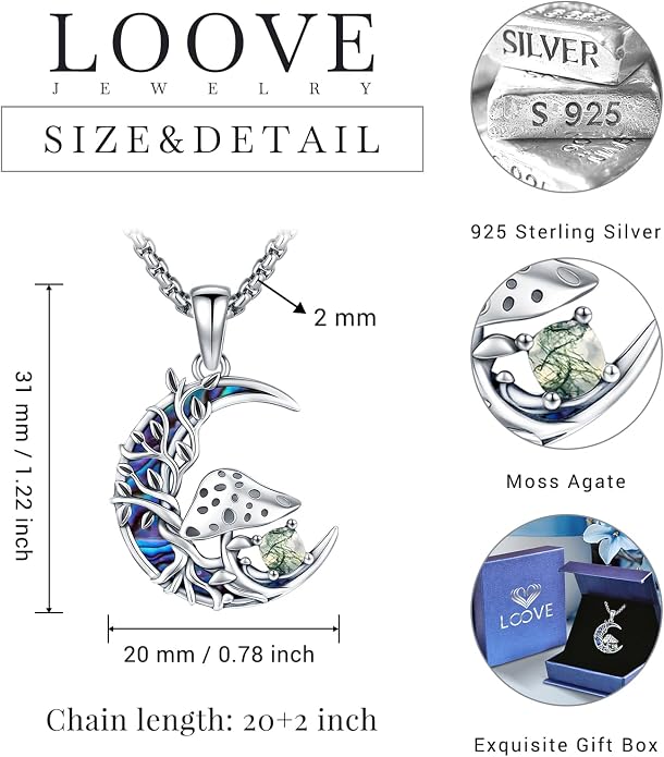 Sterling Silver Tree of Life Necklace for Women Oval Family Tree Necklace Abalone Shell Moonstone Pendant Mother Day Necklace for Mom Tree of Life Jewelry