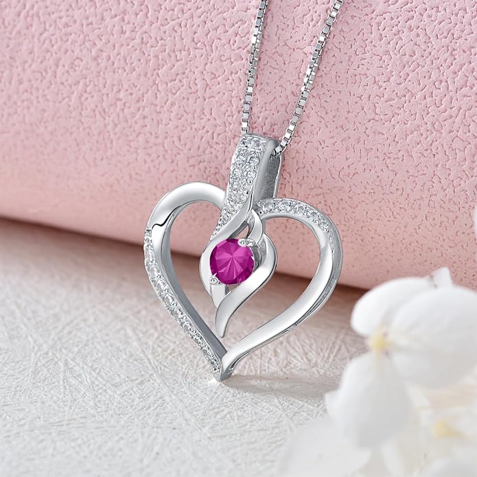 Birthstone Necklace Gifts for Women, 18K Gold-plated Sterling Silver Love Heart Necklace Durable Box Chain Women Jewelry Gifts for Her 20"