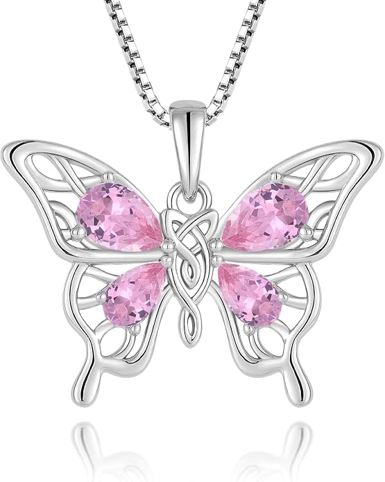 Butterfly Necklace 925 Sterling Silver Celtic Knot Pendant Teardrop Birthstone Twisted Jewelry for Women