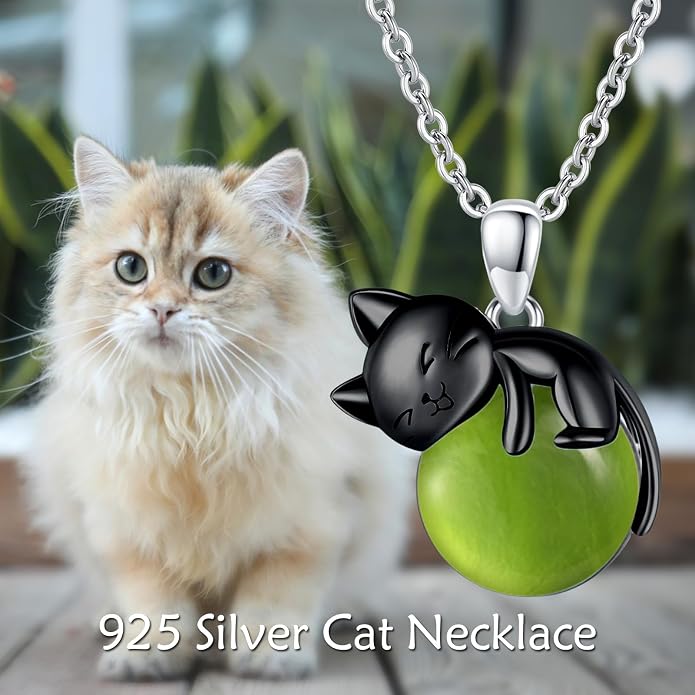 Cat Necklace Sterling Silver Cat Zircon Pendant Gothic Jewelry for Women Animal Lovers Gifts