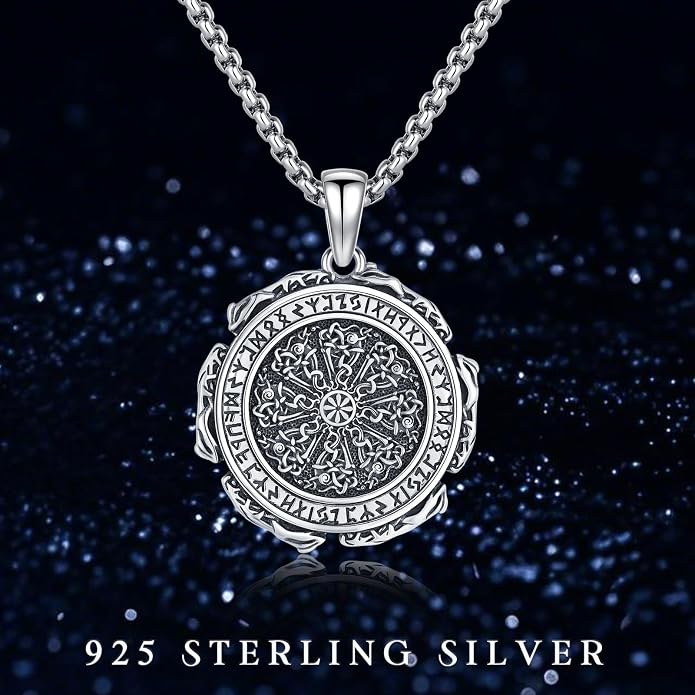 Viking Necklace for Men 925 Sterling Silver Rune Amulet Pendant Nordic Necklace Viking Jewelry Gift for Father Husband Son