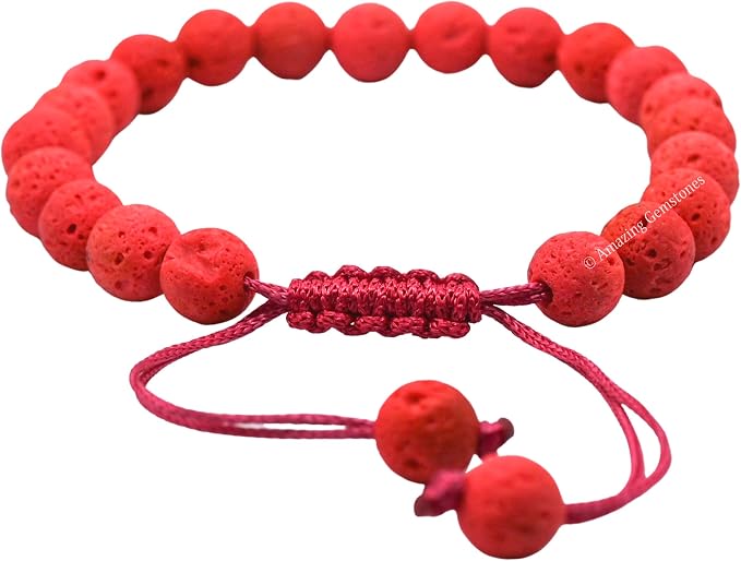 Amazing Gemstone Red Lava Bracelet, Gifts for Men & Women - Protection Healing Crystal Bracelet - 8mm Gemstone Beaded Adjustable Bracelet, Pulseras para Hombres Mujer Stocking Stuffers