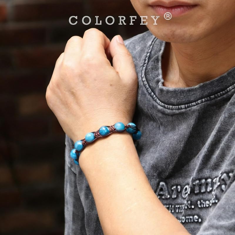 Mens Bracelets Beads Mens Bracelet Genuine Blue Apatite Crystal 10mm Natural Gemstone Bracelet Unique Gift for Men, Handmade Adjustable Crystal Bracelets Energy Protection Gifts for Him
