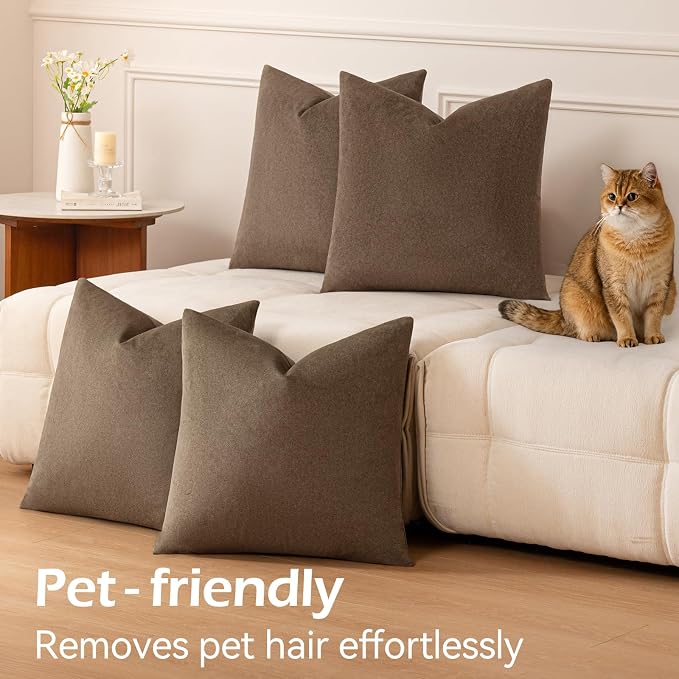 a moment Waterproof Throw Pillow Covers Set of 4,26x26 Inch Outdoor Stain Resistant Pet Friendly Pillowcases Cushion Covers for Patio Sofa and Living Room,Mushroom Brown