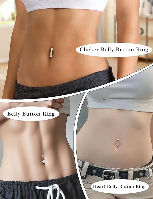 Kosuwo Mimosa Stone 925 Sterling Silver Navel Ring Women's Navel Piercing Jewelry Hypoallergenic Sterling Silver Navel Ring Cute Navel Piercing Ring 3-Piece Set