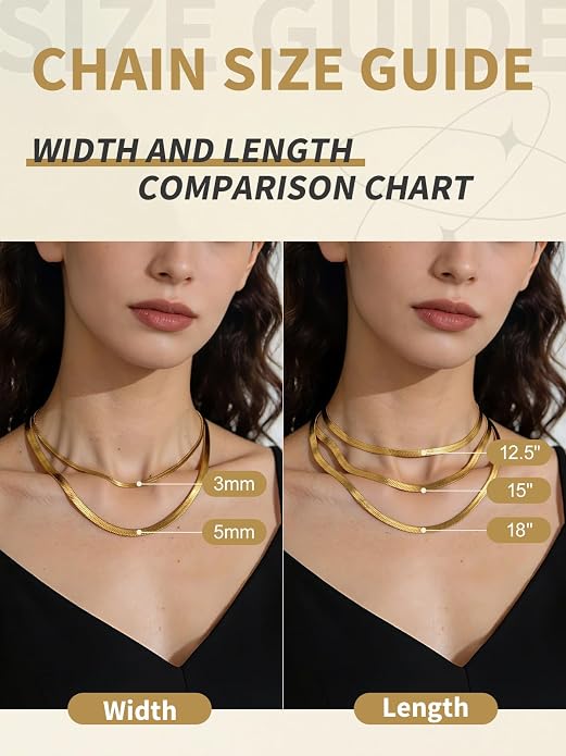 FindChic Black/14K Gold Plated Herringbone Choker Chain Necklace for Women | Waterproof Stainless Steel, Dainty Layering, Flat Snake Chain, Non-Tarnish, Hypoallergenic, Adjustable Extender, Gift Box