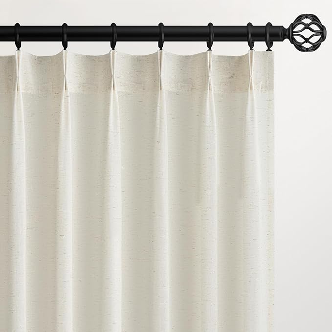 Topfinel 63 Inch Length Pinch Pleat Linen Curtains Drapes 2 Panels Set,Hooks Sense of Design Semi Sheer Elegance Window Curtains Living Room Bedroom,Half Price Drapes 63 inches Long Set of 2,Birch