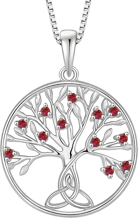 Celtic Knot Tree Necklace 925 Sterling Silver Tree of Life Pendant Birthstone Jewelry for Women