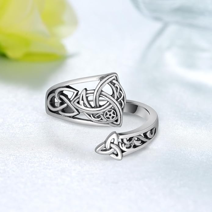 Celtic Knot Spoon Ring 925 Sterling Silver Celtic Knot Adjustable Ring Vintage Thumb Rings Jewelry Gifts for Women