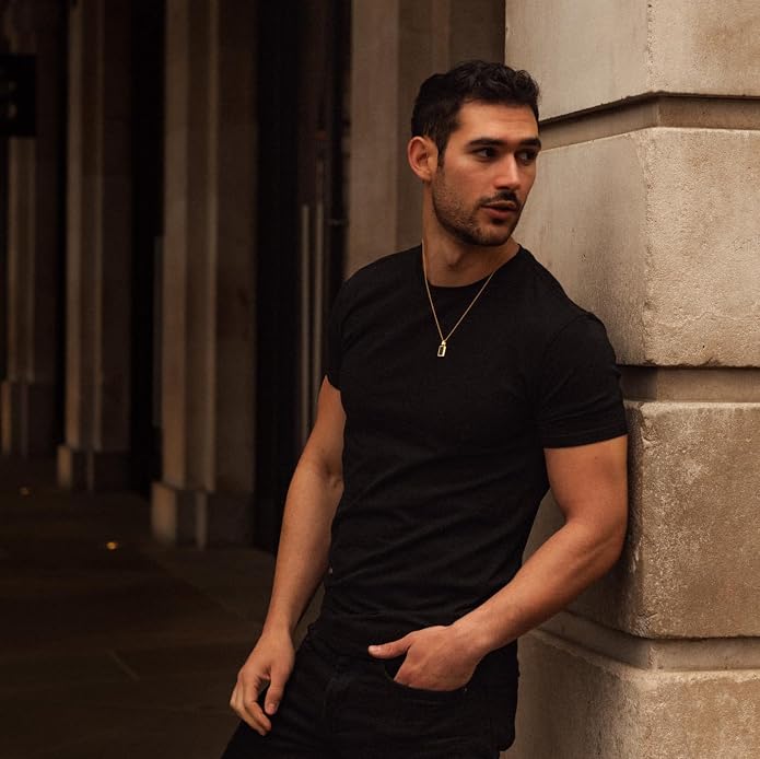 Forge & Foundry Men's Minimalist Stainless Steel and Solid Onyx Inlay Pendant | 21 Inch Rolo Chain | Design-Led Artisan Jewelry, from London
