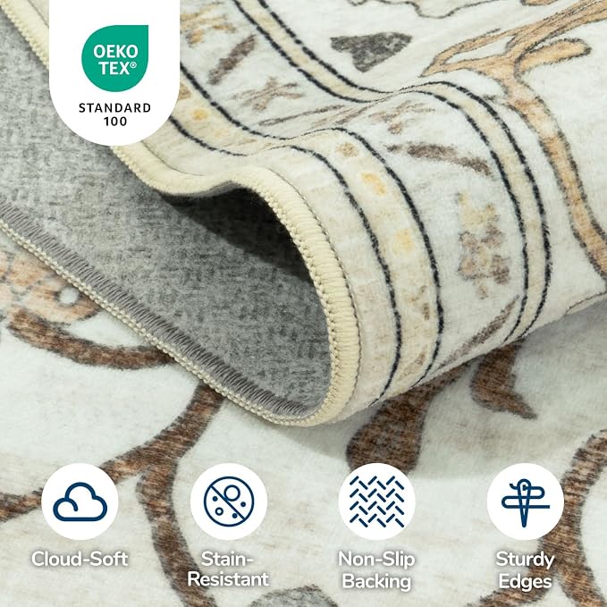 Lessymo Washable Area Rug for Living Room,8x10 Large Rugs with Non-Slip Backing,Soft Boho Carpets for Bedroom Dining Room Nursery Home Office,Light Beige