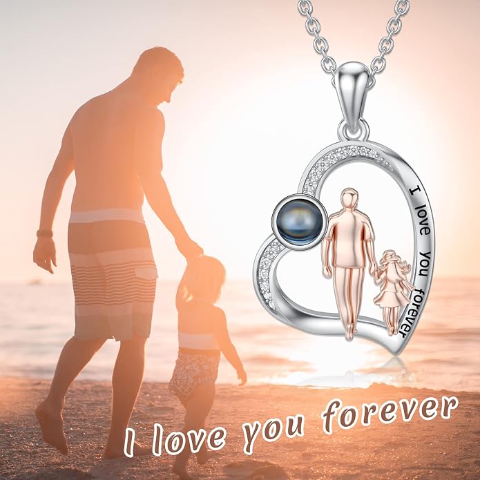 PROESS S925 Sterling Silver Daughter Heart Pendant Necklace from Dad Mom I Love You Forever Jewelry