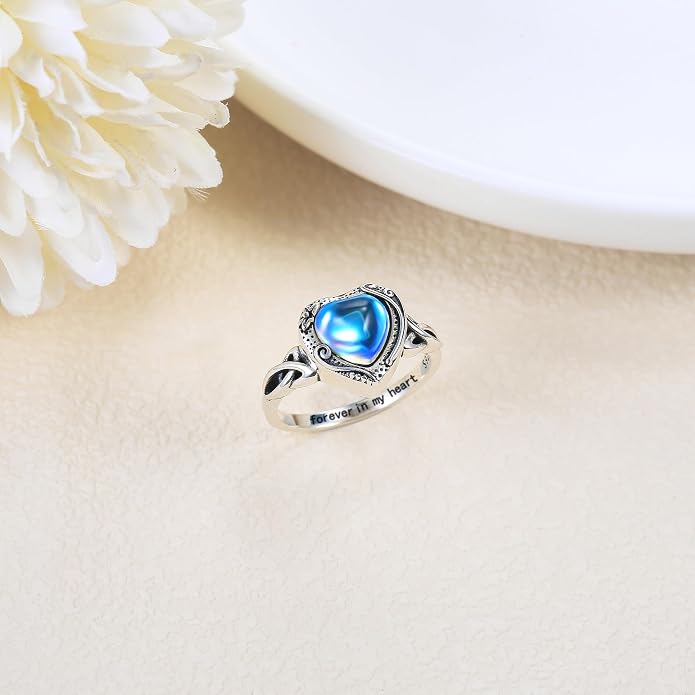 Heart/Abalone/Moonstone Heart Urn Ring for Women 925 Sterling Silver Cremation Jewelry for Ashes Cremation Ring Holds Loved Ones Ashes…