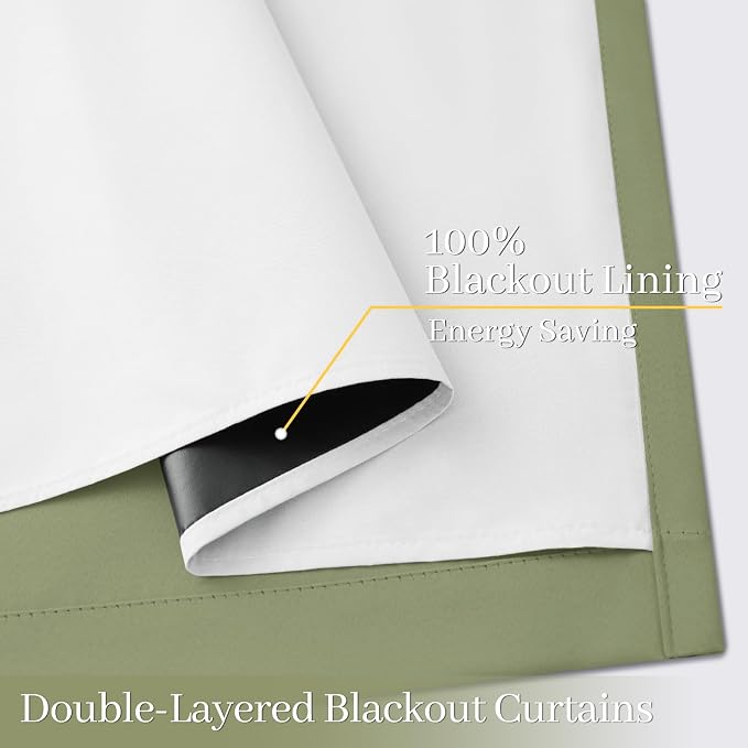 Yakamok Sage Blackout Curtains 84 Inches Long for Bedroom 40" Wide 2 Panel | Blackout Curtain Panels for Bedroom, 2 Thick Layers Grommet Top Thermal Insulated Drapes with White Back for Living Room