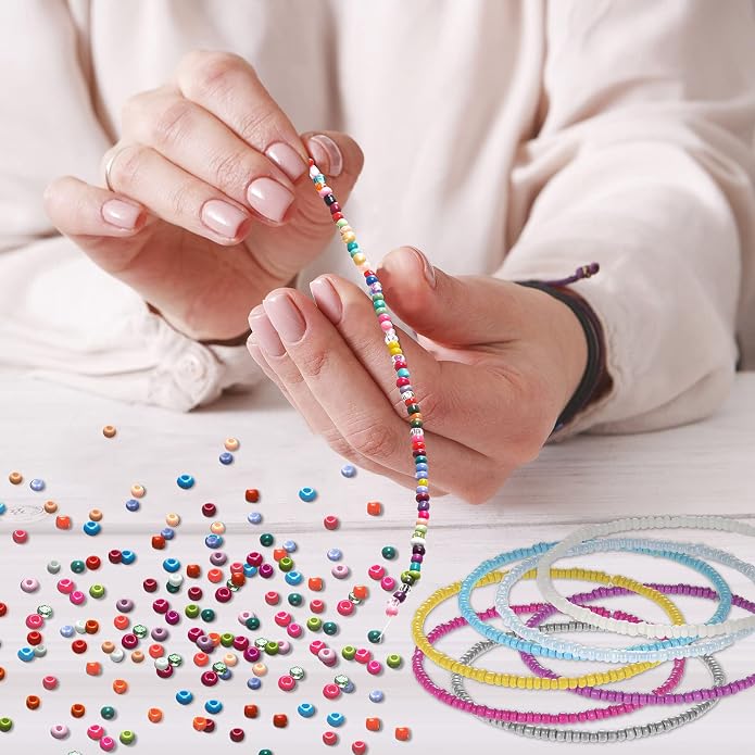 Hicarer 36 Pcs Elastic Beaded Bracelets for Women Bohemian Stackable Beaded Stretch Ankle Bracelets Handmade Colorful Jewelry