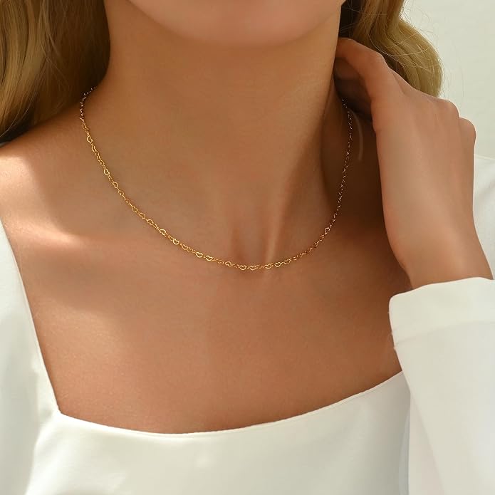 NONAMOIS Gold Chain Necklace for Women Dainty 18K Gold Plated Thin Satellite Beaded Turquoise Necklace Simple Layered Boho Jewelry Christmas Gifts