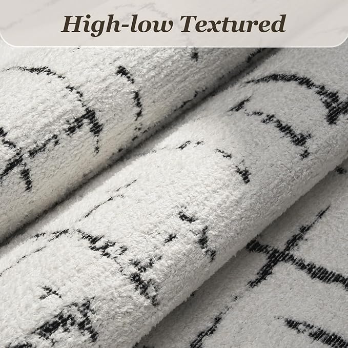Engiw-Neutral 6x9 Area Rug for Living Room Rug-Carpet Bedroom Rugs Textured Tufted Jacquard Modern Washable Rug for Dining Room Nursery Non Slip-Black and White
