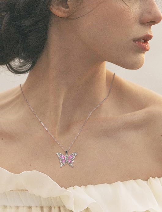 Butterfly Necklace 925 Sterling Silver Celtic Knot Pendant Teardrop Birthstone Twisted Jewelry for Women