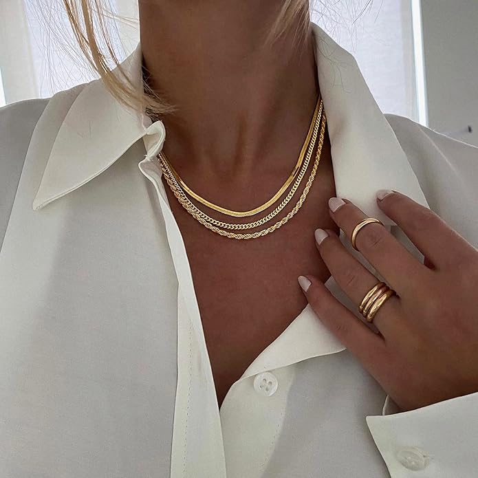 DEARMAY 14K Gold Plated Herringbone Necklaces for Women, Dainty Gold Snake Choker Chain Non Tarnish Trendy Simple Thin & Chunky Options Neckalce 1.5/3/5/6/8mm Chain Jewelry for Gifts