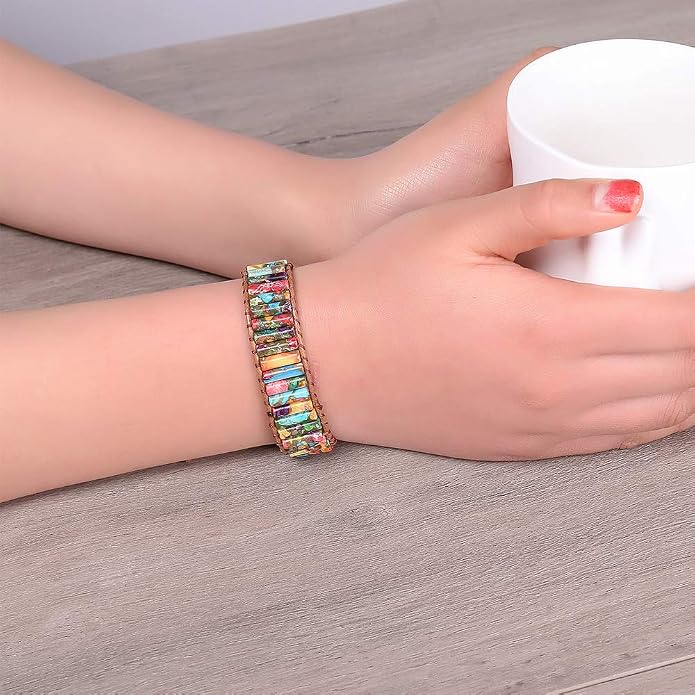Plumiss Women Boho Handmade Natural Stone Crystal Leather Bead Wrap Bracelets Collection