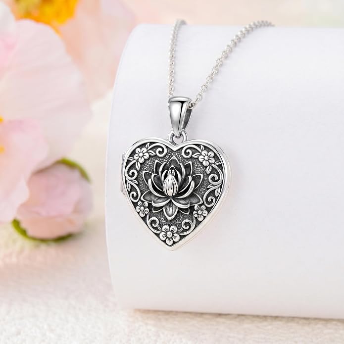 PELOVNY Locket Necklace That Holds Pictures 925 Sterling Silver Photo Locket Pendant Birthday Christmas Memorial Jewelry Gifts for Women Men