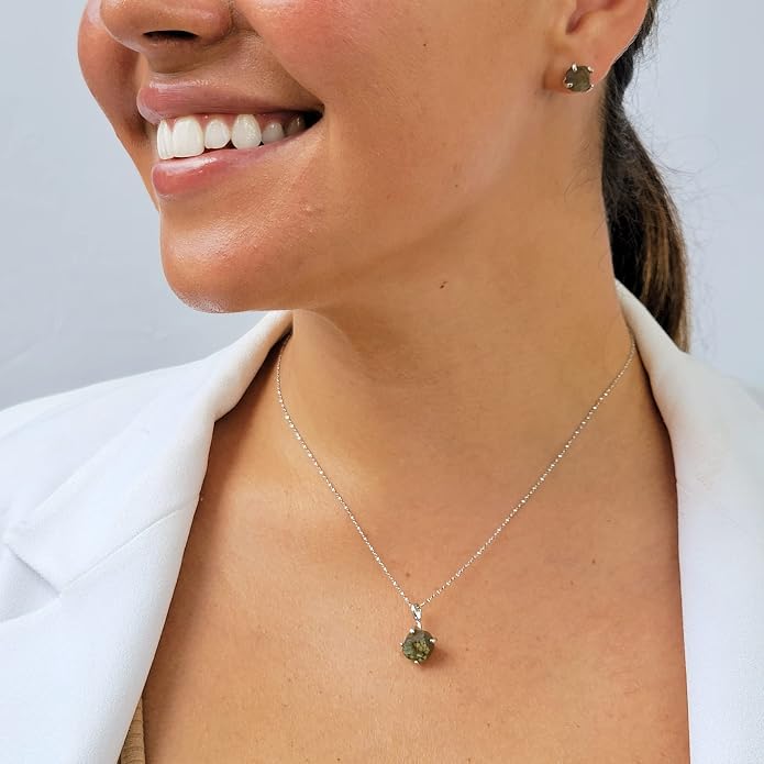 Natural raw gemstone pendant chain necklace with white gold over 925 solid sterling silver, birthstone dainty solitaire gift for her, uniquelan jewelry