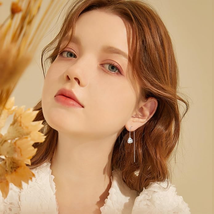 TIGERRIDER Mushroom/Daisy Flower Threader Earrings for Women Sterling Silver Mushroom Through Long Chains Earrings Jewelry Birthday Gifts