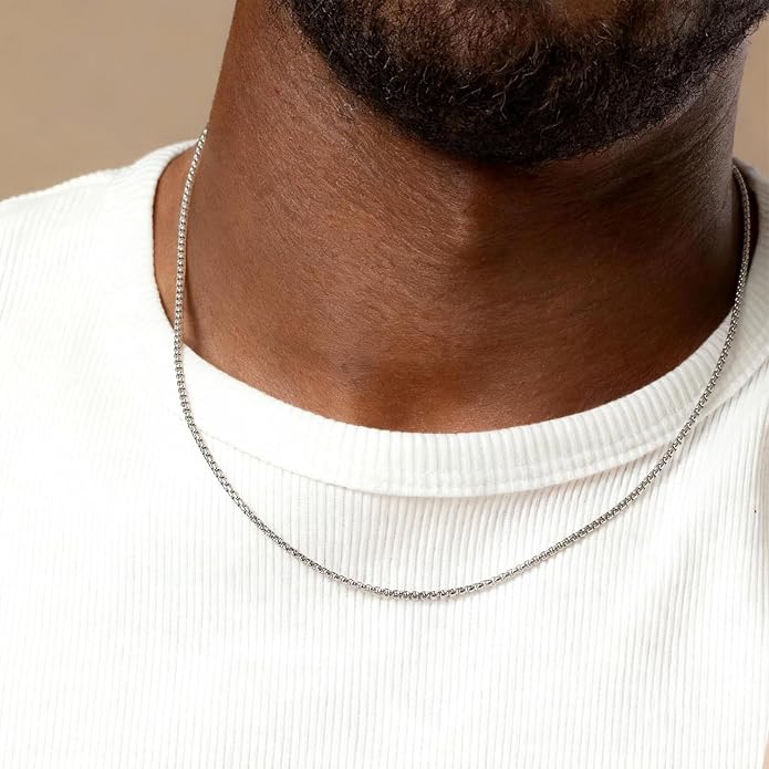 Silver Chain for Men, 925 Sterling Silver Necklace, 16-24 Inches 2mm Box Chain, Jewelry for Men Women