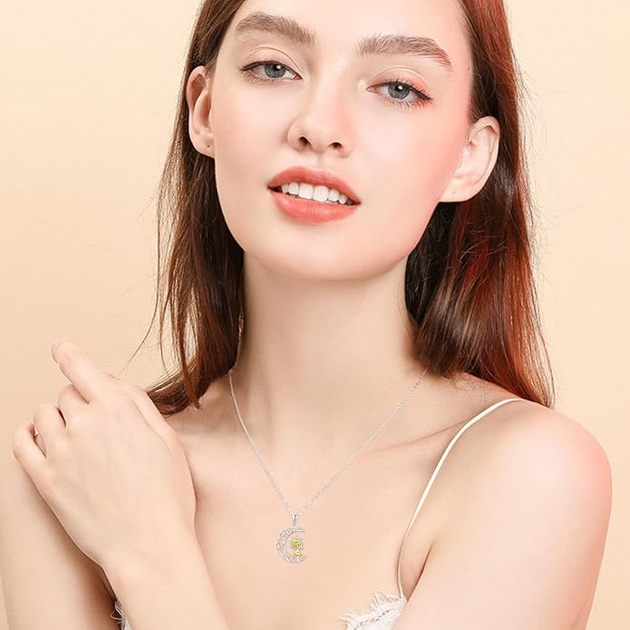 Palpitate Moon Star Necklace Moon Phase Necklace Pendant 925 Sterling Silver Jewelry Christmas Gifts for Women Wife Her Adjustable Chain