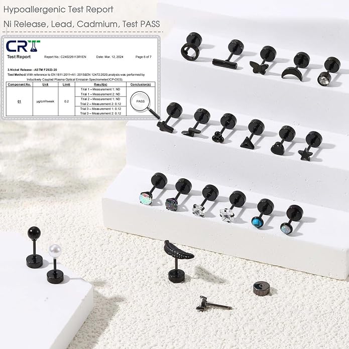 Jstyle 21 Pairs Hypoallergenic Flat Back Stud Earrings for Women Men Surgical Stainless Steel Earrings for Sensitive Ears Cartilage Earring Small Studs Earrings Set Stacks Screw Back Earrings Piercing