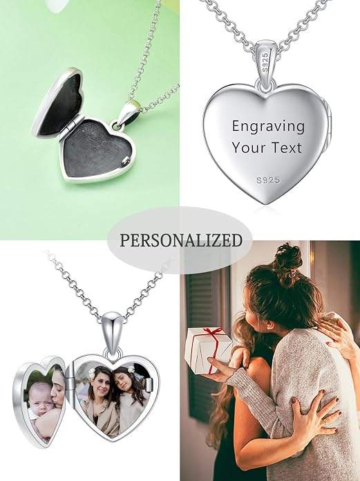 Dorunmo Personalized Locket Necklace 925 Sterling Silver that Holds Pictures Butterfly Birthstone Photo Heart Locket Custom Jewelry Congratulations New Beginnings New Job Gifts for Women