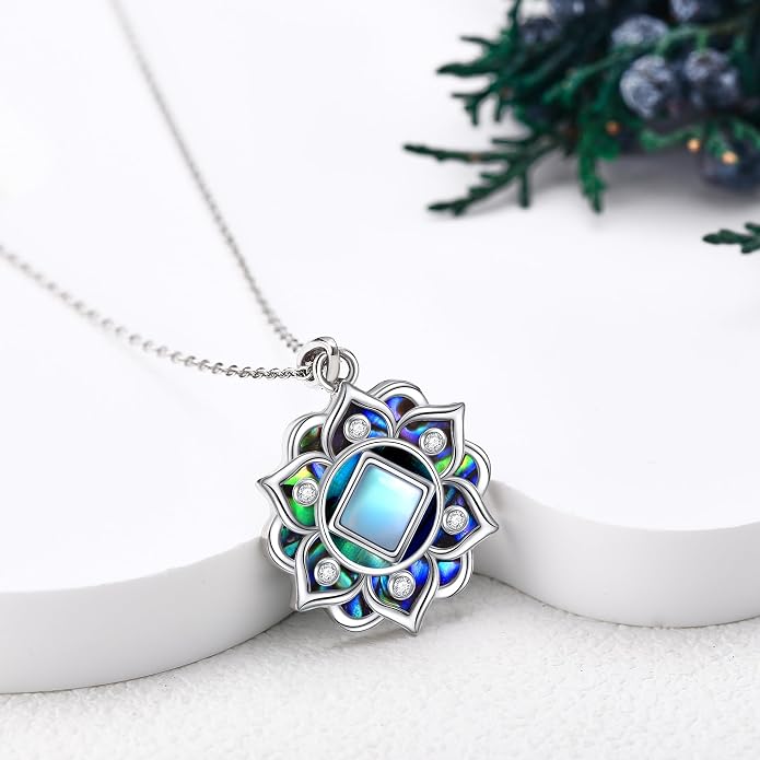 ONEFINITY Lotus Necklace 925 Sterling Silver Moonstone Pendant Necklace Yoga Lotus Jewelry for Women