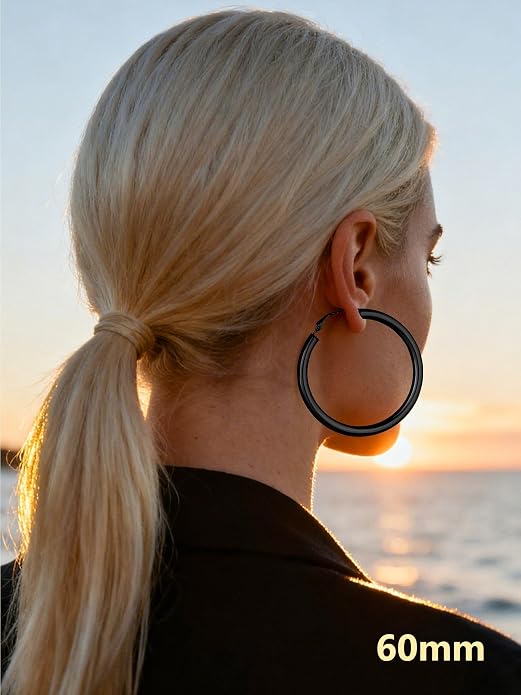 Bestyle 5mm Thick Gold Hoop Earrings Hypoallergenic Hoops for Sensitive Ears Trendy Lightweight Chunky Earrings for Women 30/40/60/80mm