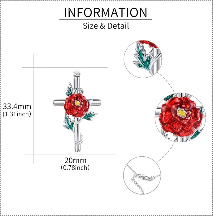 Flower Cross Necklace 925 Sterling Silver Carnation/Rose/Lily/Daisy Cross Necklace Birth Flower Jewelry for Women
