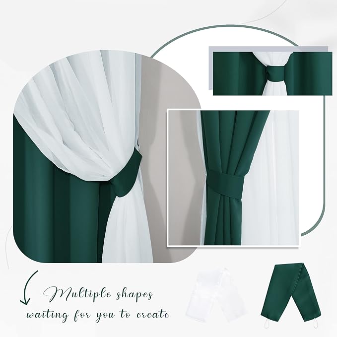 PONY DANCE Bedroom Curtains Blackout - Sheer Drapes Crushed with Grommet Top Treatments Decoration for Short Windows, 52 x 63 in, Hunter Green, 2 Panels