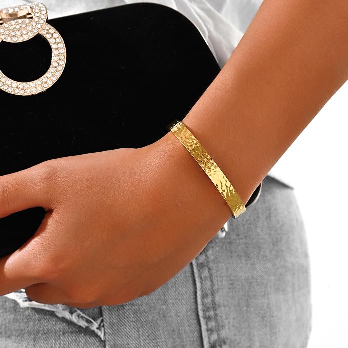 Inspirational Bible Verse Cuff Bracelet for Women, 18K Gold Plated Hammered Bangle, Christian Faith Jewelry Gift, Adjustable Non Tarnish