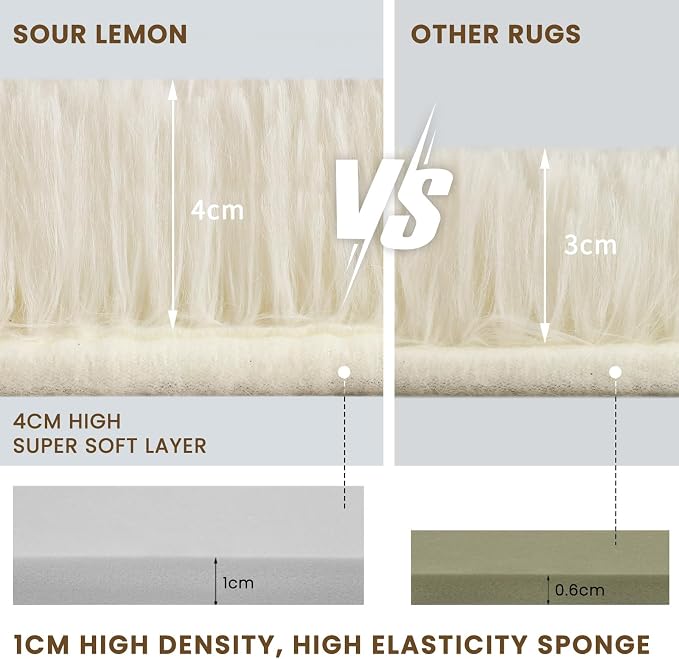 Sour Lemon Area Rugs 8x10 Living Room, Cream Large Area Rug Shag Shaggy Carpet Soft Plush Furry Bedside Rugs, Machine Washable Area Rugs for Bedroom Kids Girls Boys Home Decor Anti Slip