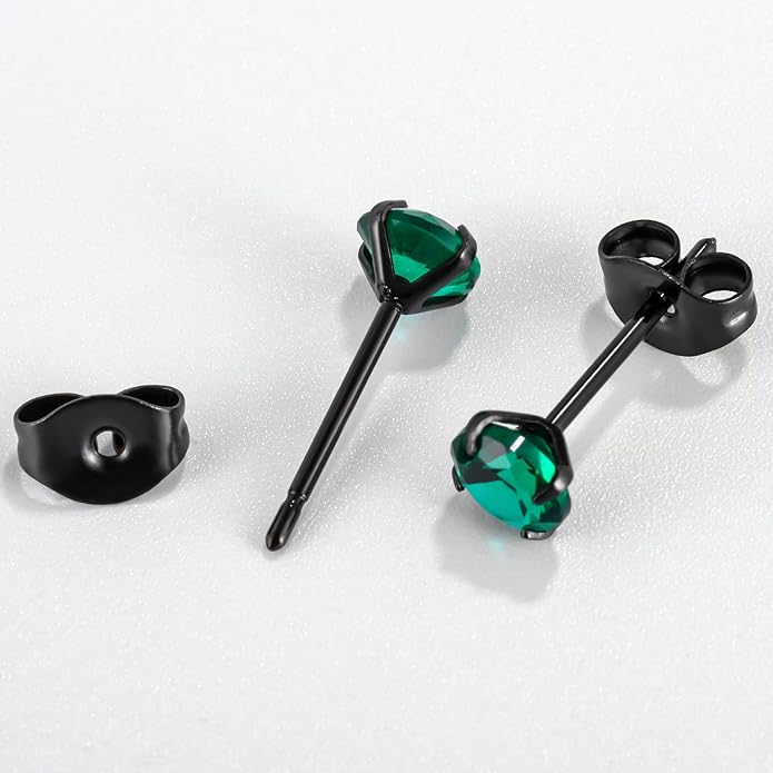 12 Pairs 18K Gold Plated Surgical Stainless Steel Stud Earrings, Star Heart Square Stud Earring for Women, Cubic Zirconia Birthstone Stud Earrings Set