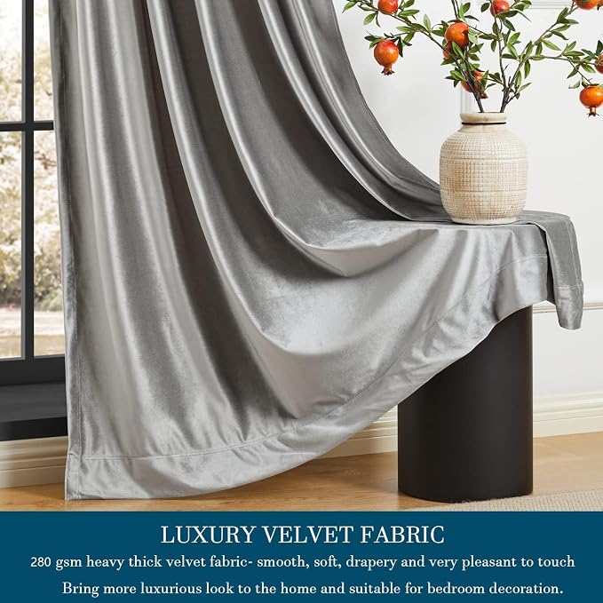 PRIMROSE Light Grey Curtains 72 inch for Living Room,2 Panels Drapes Blackout Rod Pocket Back Tab Window Treatment Room Darkening Thick Decorative Curtains for Bedroom
