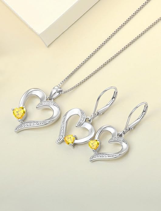YL Heart Necklace 925 Sterling Silver Love Heart Pendant Birthstone Jewelry for Women