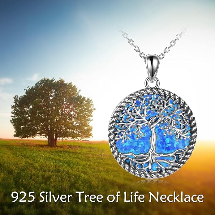 ONEFINITY Tree of Life Necklace for Women Sterling Silver Abalone Shell Crystal Tree of Life Pendant Necklace Family Tree Jewelry for Mom Daughter Sister Girls Christmas Gifts