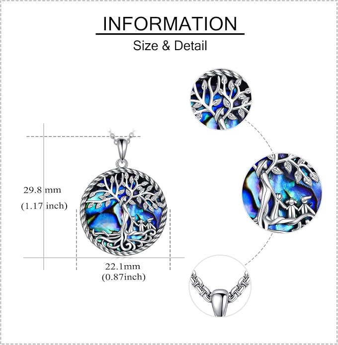 Tree of Life Necklace 18K White Gold Plated Tree of Life Abalone Shell/Crystal Pendant Necklace Family Tree Jewelry Gifts for Women Mothers Day Gifts