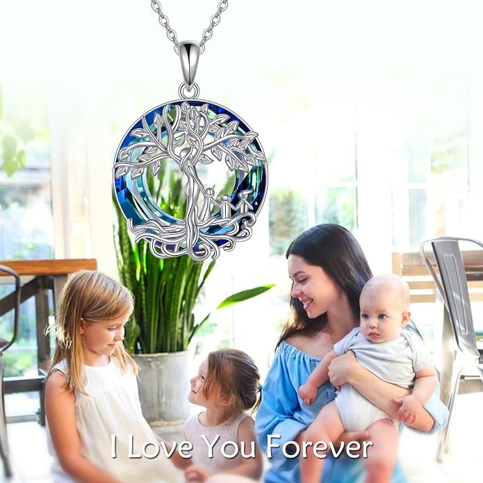 ONEFINITY Tree of Life Necklace for Women Sterling Silver Abalone Shell Crystal Tree of Life Pendant Necklace Family Tree Jewelry for Mom Daughter Sister Girls Christmas Gifts
