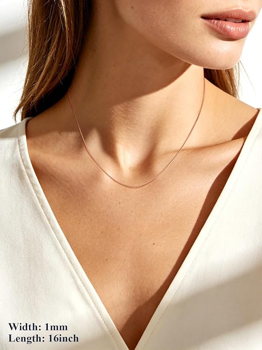 U7 Snake Necklace for Women 14K Gold Plated/Silver/Rose Gold/Black Chain Necklace Hypoallergenic, Stainless Steel Tiny Snake Chain Necklace 1/1.2/1.5/2MM, 14-30" Adjustable Minimalist Gift