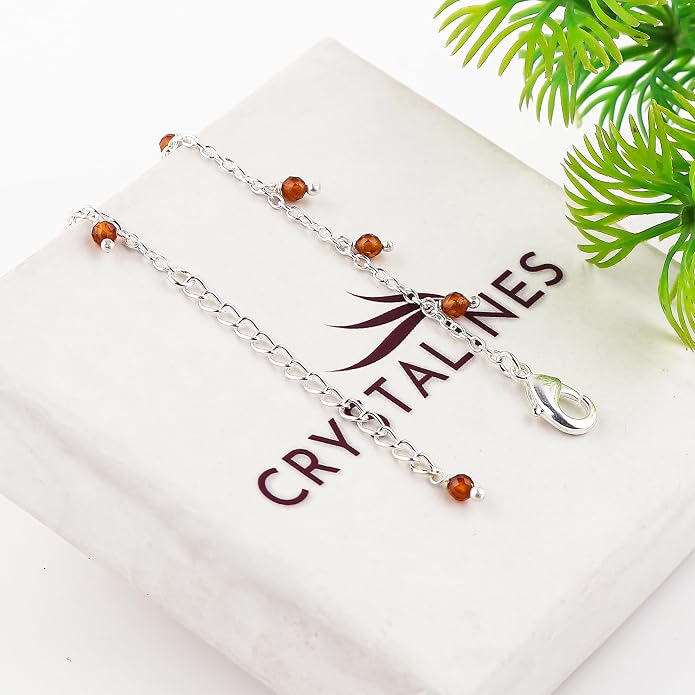 Natural Gemstone Beaded Dangle Anklets, Handmade Bohemian Jewelry, Micro-Faceted Stones Wicca & Reiki Healing Crystals, Silver Ankle Bracelet, Christmas Gift for Women, 9+1.50inch