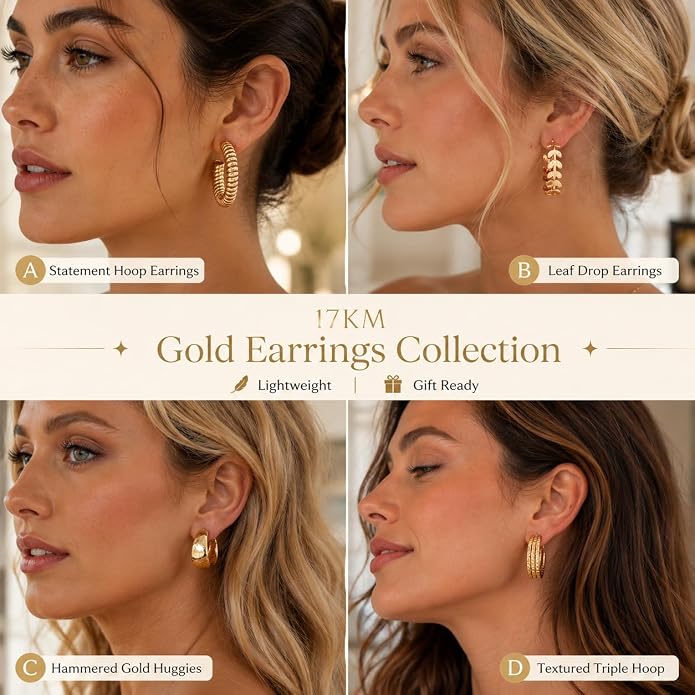42 Pairs Gold Hoop Earrings Set for Women, Fashion Chunky Pearl Earrings Multipack Twisted Statement Earring Pack, Hypoallergenic Small Big Hoops Earrings for Birthday Party Gifts Jewelry